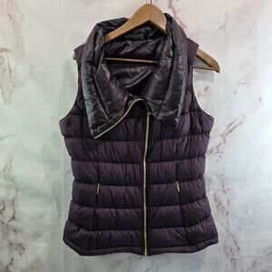 Athleta Down Vest Womens Medium Purple Puffer Coat Zip Puffy Downabout Raisin